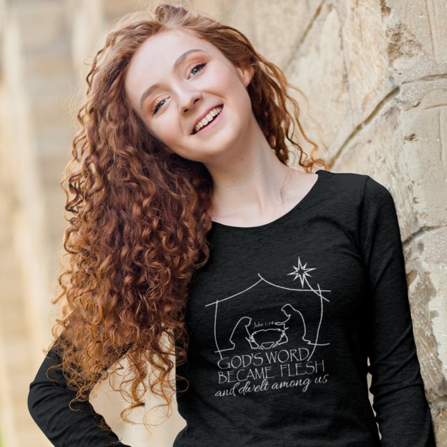 Camiseta John 1:14 Escritura de Natividad Cristiana Larga H (Subido por el creador)