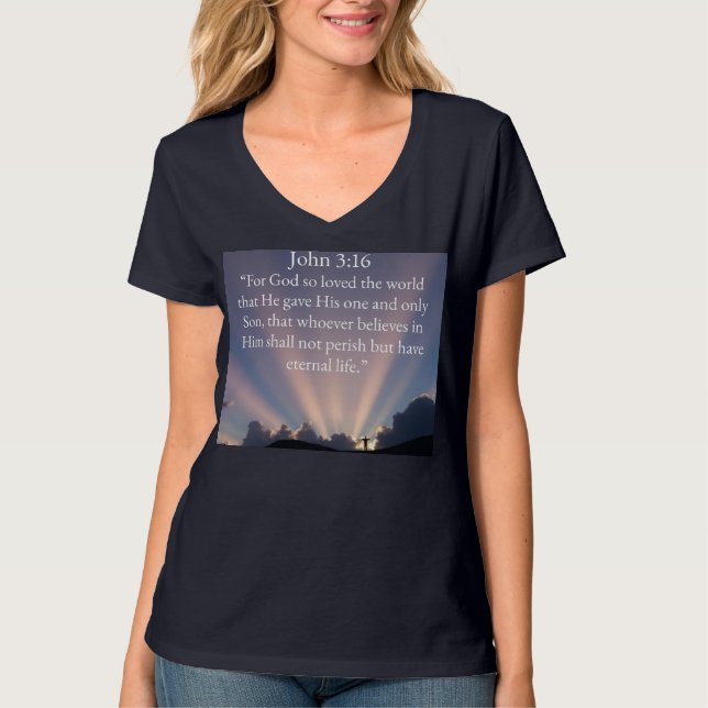 Camiseta John 3:16 Bible Verse Women's V-Neck Tee Shirt (Anverso)