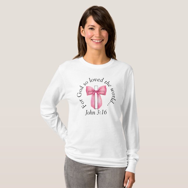 Camiseta John 3:16 Coquette Pink Bow Cross Sweatshirt (Anverso completo)