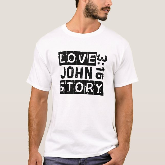Camiseta John 3:16 Love Story Bible Cita Grunge Black (Anverso)