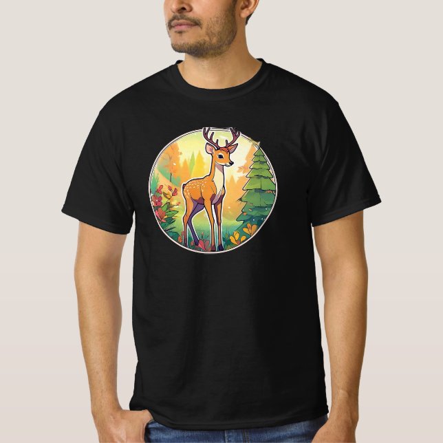 Camiseta Jolie image d’un cerf dans la forêt. (Anverso)