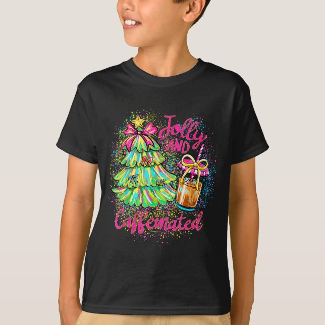 Camiseta Jolly And Caffeinated Christmas Tree Coquette Bow  (Anverso)