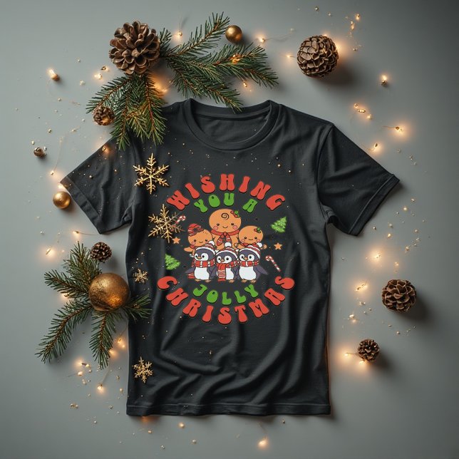 Camiseta Jolly Christmas Cute Gingerbread & Penguin (Subido por el creador)