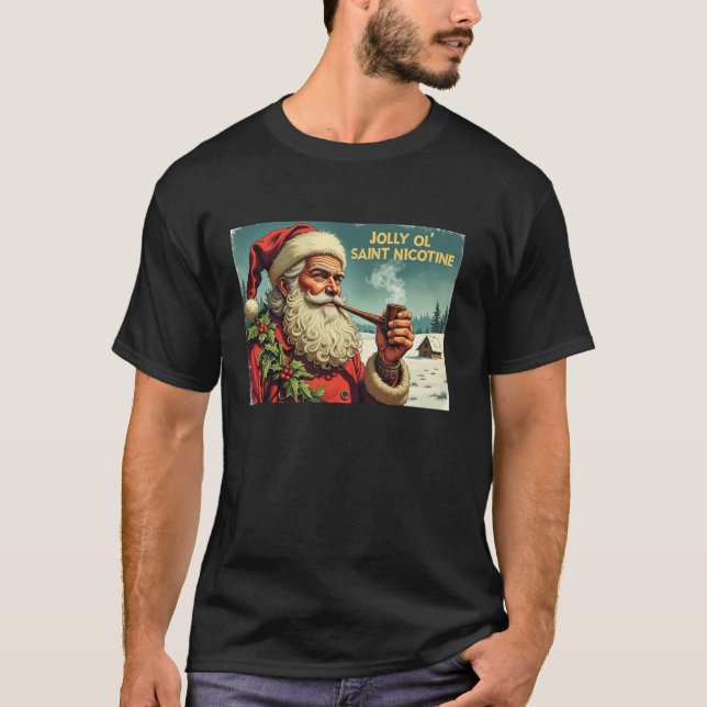 Camiseta Jolly Ol Saint Nicotine Santa con una tubería de t (Anverso)