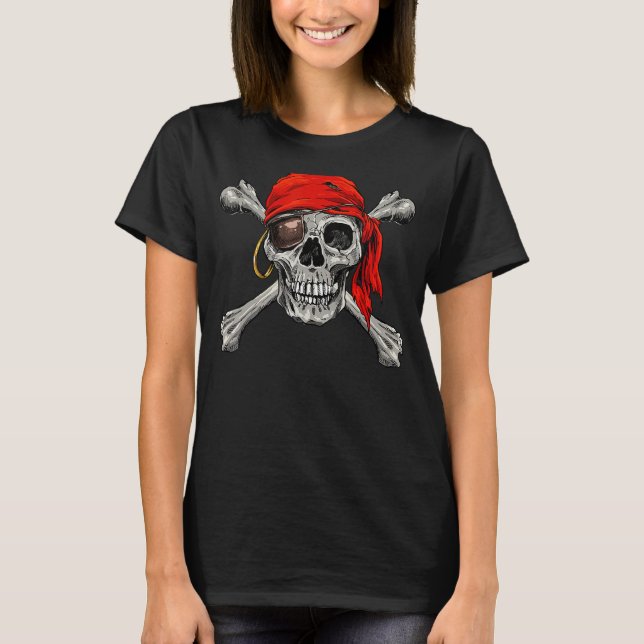 Camiseta Jolly Roger Pirate Skull Crossbone Halloween Costo (Anverso)