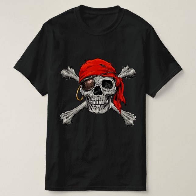 Camiseta Jolly Roger Pirate Skull Crossbone Halloween Costo (Diseño del anverso)