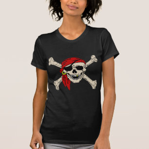 Camiseta Jolly Roger Pirate Skull Huesos Rojos Bandanna