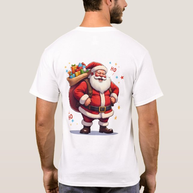 Camiseta Jolly Santa Claus Laughing Ho Ho Ho with Big Bag  (Reverso)