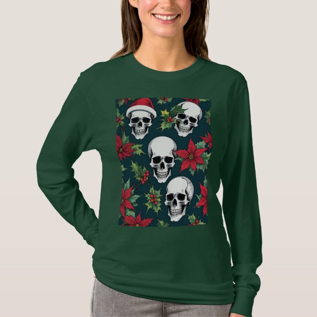 Camiseta Jolly Santa Navidades Skulls con Poinsettias (Anverso)