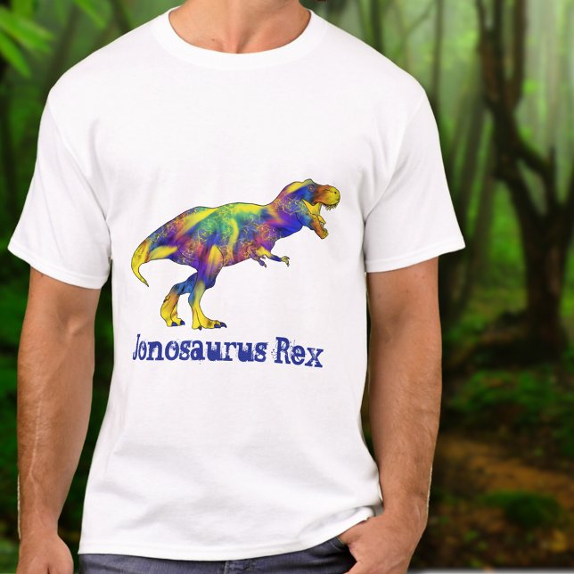 Camiseta Jon osaurus Funny Ejecutando Arte De Dinosaurio T  (Funny dinosaur custom name t-shirt colorful psychedelic T-Rex )