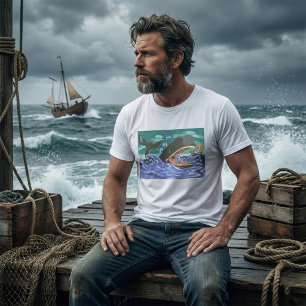 Camiseta Jonás bíblico y la escena del océano ballena