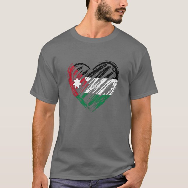 Camiseta Jordanian Flag Heart In Hand Drawing For Jordanian (Anverso)