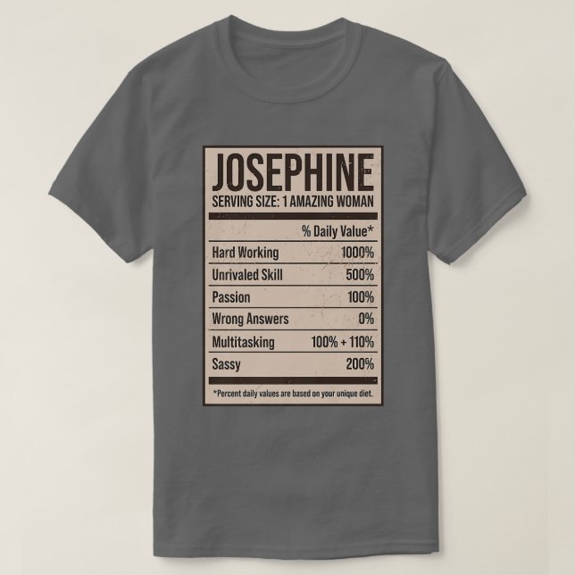 Camiseta Josephine Nutrition Facts Name Nickname Alias Titu (Diseño del anverso)