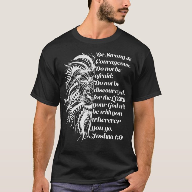 Camiseta Joshua 19, león cristiano, sé valiente bíblico (Anverso)