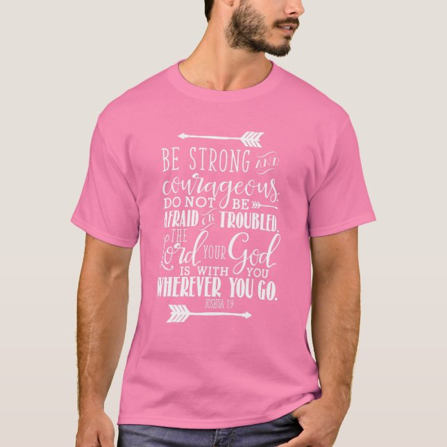 Camiseta Joshua 1:9 Biblia cristiana versus rosado (Anverso)