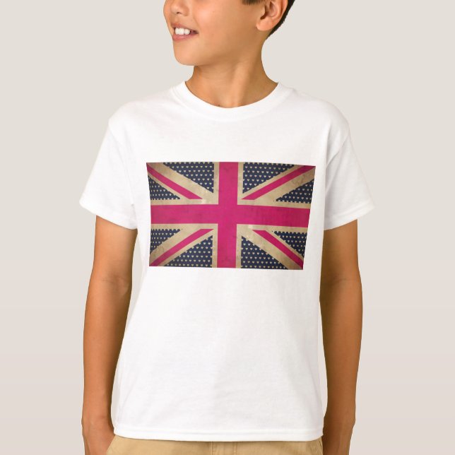 Camiseta Jota de la vieja Unión en niños con bandera rosa c (Anverso)