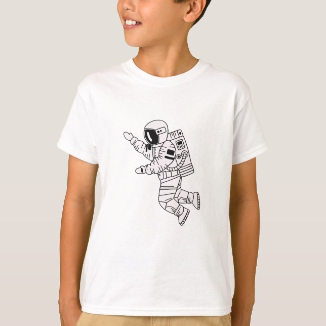 Camiseta Joven adolescente astronauta dibujado a mano blanc (Anverso)