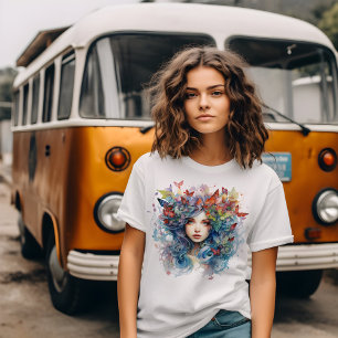 Camiseta Joven Art Nouveau con cabello azul