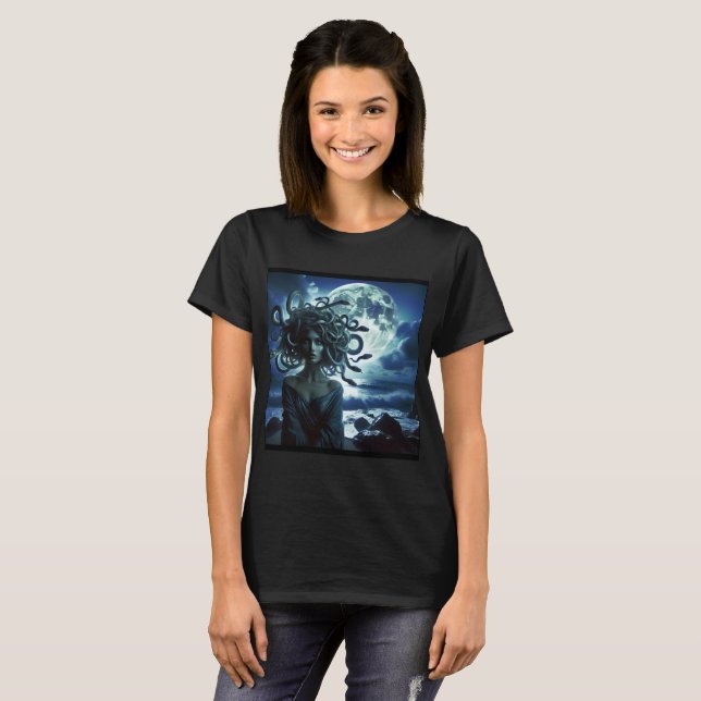 Camiseta Joven Bonito Medusa por la luna y el océano (Anverso completo)