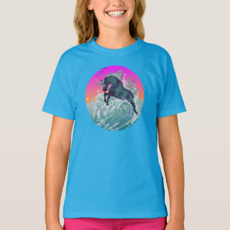 Camiseta Joven chica camisas unicornias "grandes" en azul n