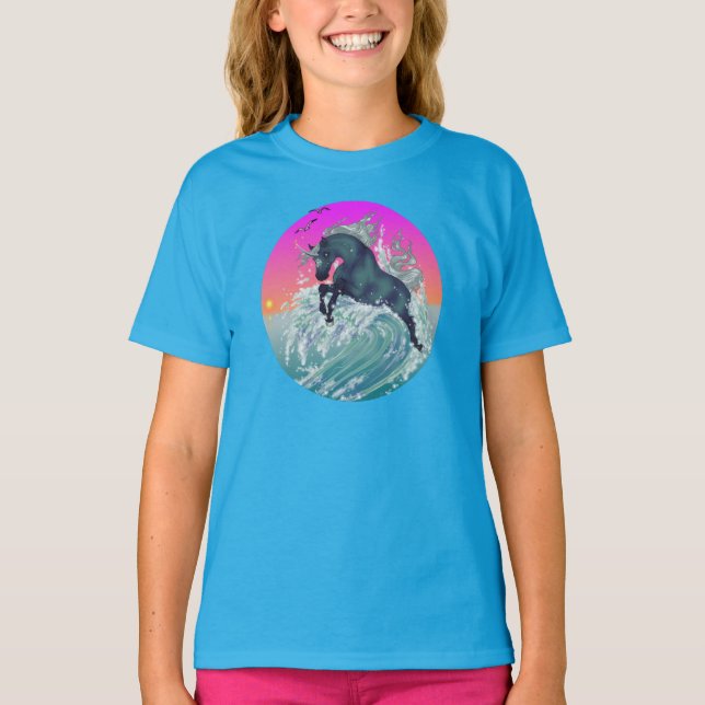 Camiseta Joven chica camisas unicornias "grandes" en azul n (Anverso)