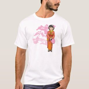 Camiseta Joven Chica japonés con flores de cerezo