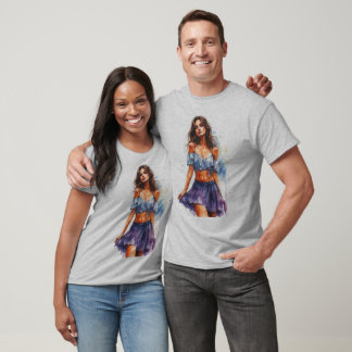 Camiseta Joven dama en falda sobre un gris
