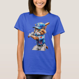 Camiseta ¡Joven gato de béisbol uniformado con su bate!