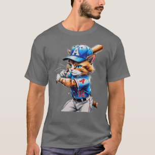 Camiseta ¡Joven gato de béisbol uniformado con su bate!