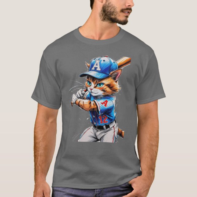Camiseta ¡Joven gato de béisbol uniformado con su bate! (Anverso)