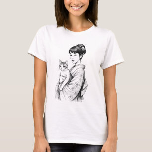 Camiseta Joven japonesa y su gato