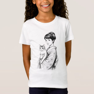 Camiseta Joven japonesa y su gato
