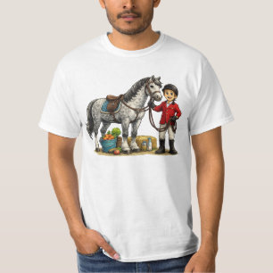 Camiseta Joven Jinete Lindo Con Arte De Caballo Gris Pío