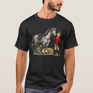 Camiseta Joven Jinete Lindo Con Arte De Caballo Gris Pío