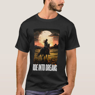 Camiseta Joven mujer montando a caballo. Cabalga hacia los