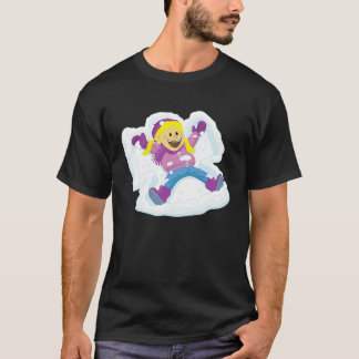 Camiseta Joven niña haciendo ángeles de nieve en invierno
