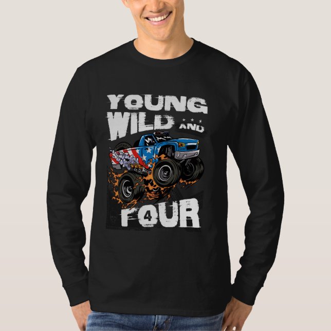 Camiseta Joven, salvaje y niño de 4 años Monstruo Camión Pa (Anverso)