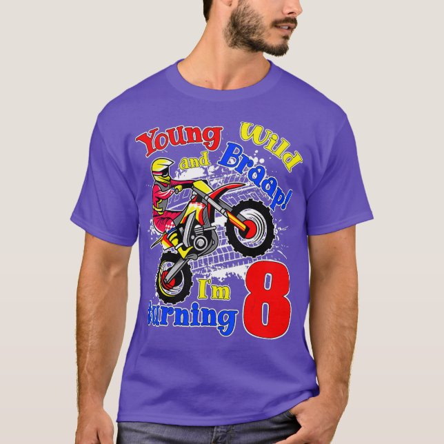Camiseta Joven silvestre y braap, yo cumple 8 años, motocro (Anverso)