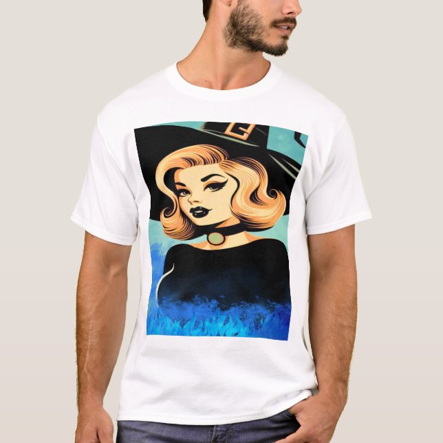 Camiseta Joven Y Hermosa Bruja Rodeada De Humo Azul (Anverso)