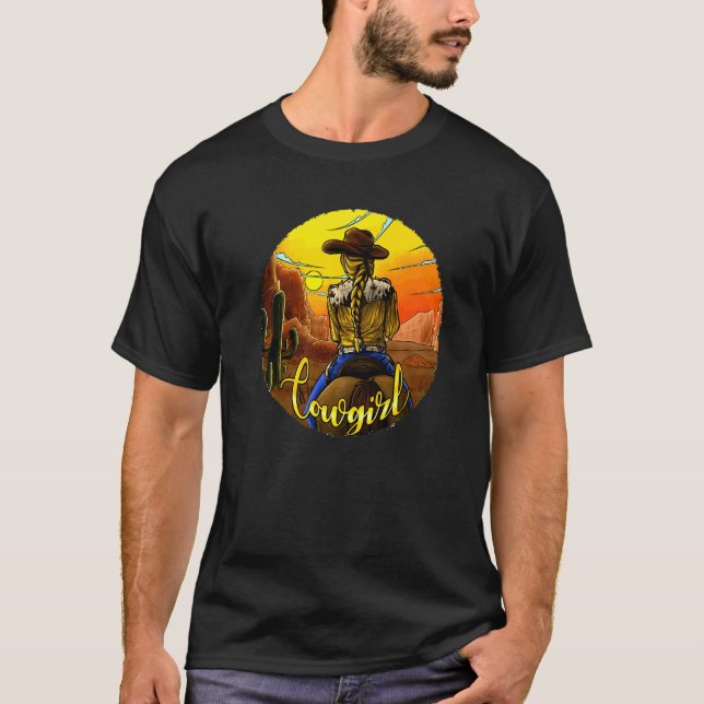 Camiseta Jovencita Retro Montando Caballo Cactus Desert Sun (Anverso)