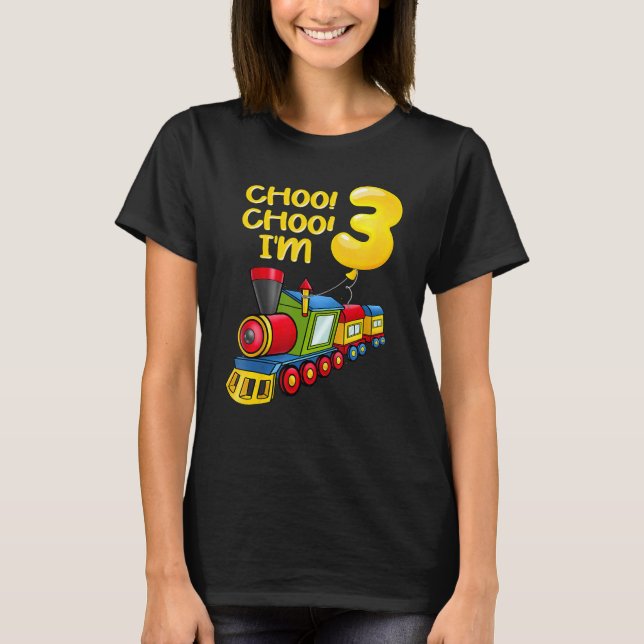 Camiseta Jóvenes globos Tengo 3 años de edad Tren a 3 años  (Anverso)