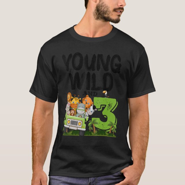 Camiseta Jóvenes Salvajes Y 3 Animales Safari De Cumpleaños (Anverso)