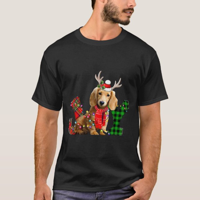 Camiseta Joy Christmas Lights Long Haired Dachshund Dog San (Anverso)