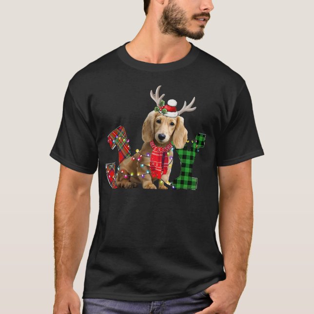 Camiseta Joy Christmas Lights Long Haired Dachshund Dog San (Anverso)