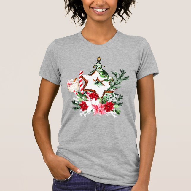 Camiseta JOY Christmas Tree Flowers Candy Cane (Anverso)