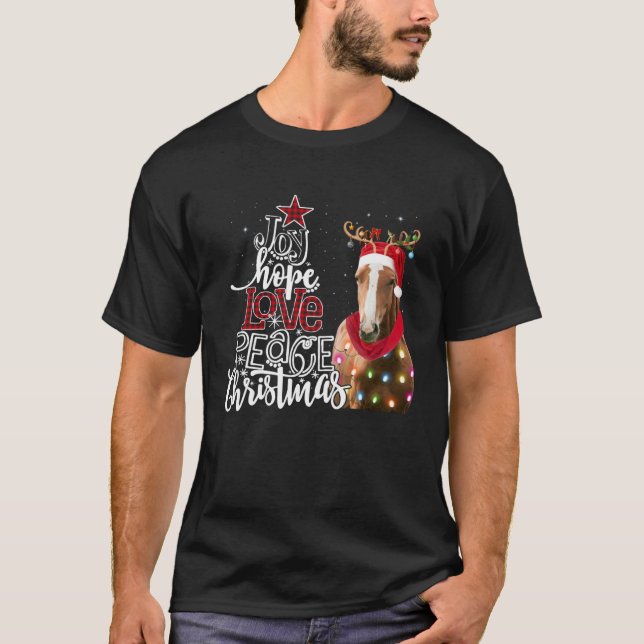 Camiseta Joy Hope Love Peace Christmas Horse Santa Reideer  (Anverso)