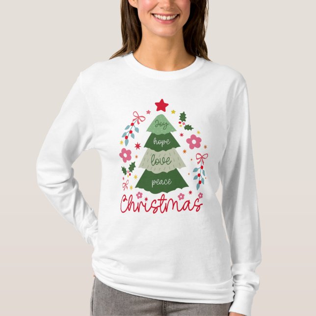 Camiseta Joy Hope Love Peace Navidades (Anverso)