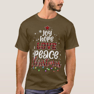 Camiseta Joy Hope Love Peace Navidades Buffalo Plaid Christ