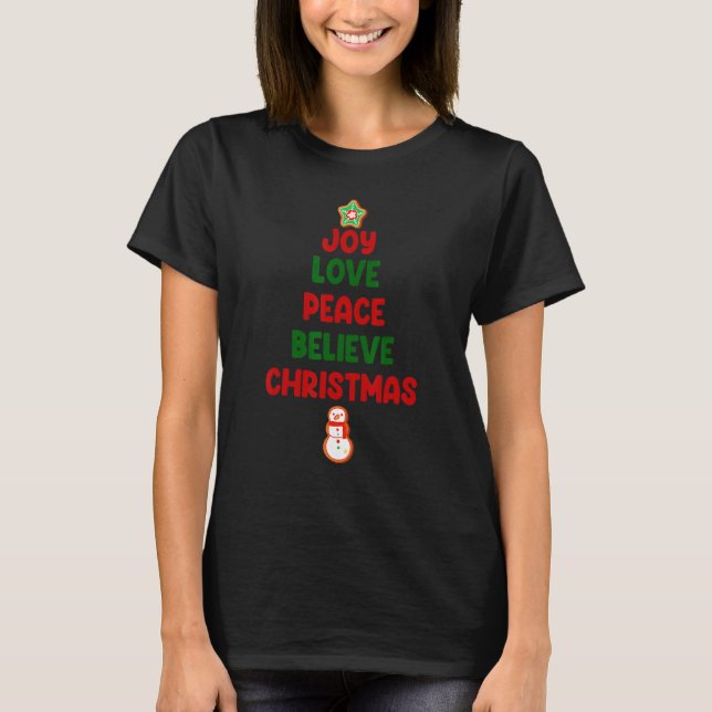 Camiseta Joy Love Peace Believe Christmas Tree (Anverso)