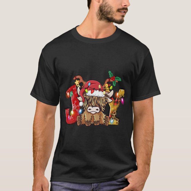 Camiseta Joy Navidades Highland Cow Granjero Santa Ha (Anverso)